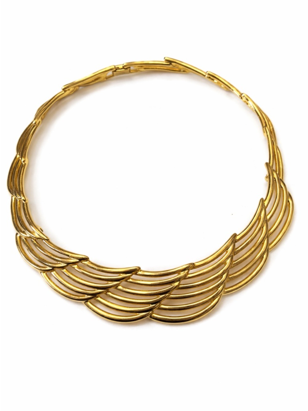 Napier Goldtone Structural Collar Necklace Statement Ribbed Bib Vintage 90s - Picture 2 of 9